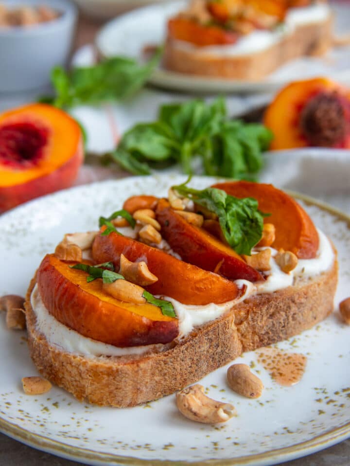 Roasted Peach and Ricotta Tartine Bakes by Brown Sugar