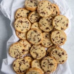 Chocolate Orange Shortbread Cookie arranged on a platter with tea towel