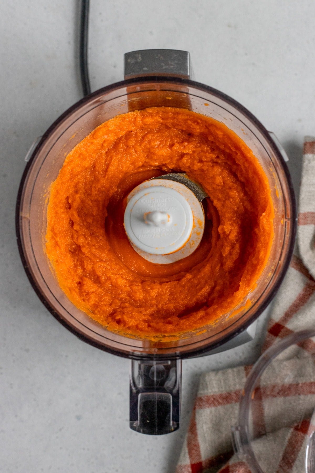 Sweet potatoes pureed in a mini food processor