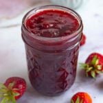 Strawberry jam in an 8 ounce jar