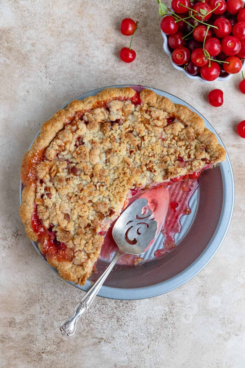 Sour Cherry Pie with Almond Crumble Topping - Bakes by Brown Sugar