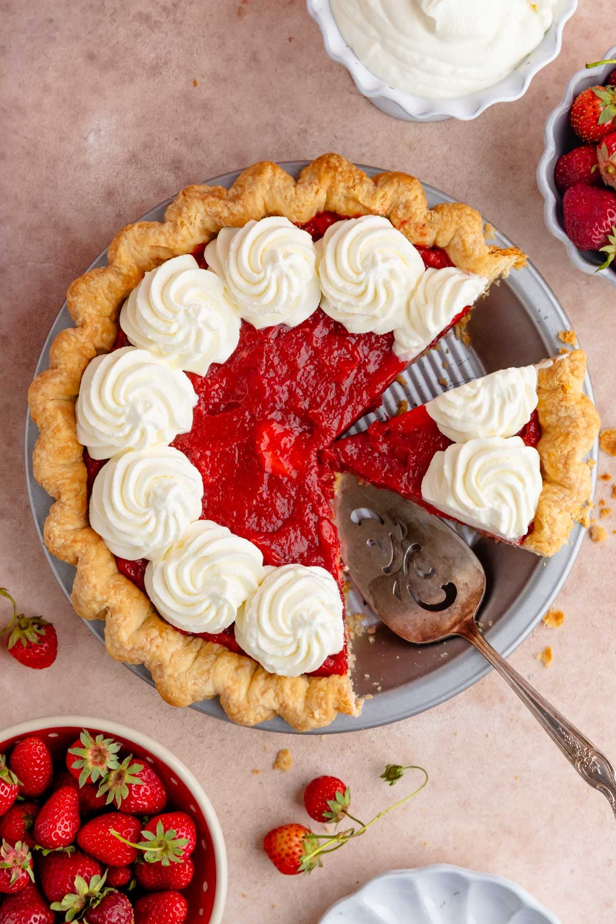 Fresh Strawberry Rhubarb Pie with Whipped Cream