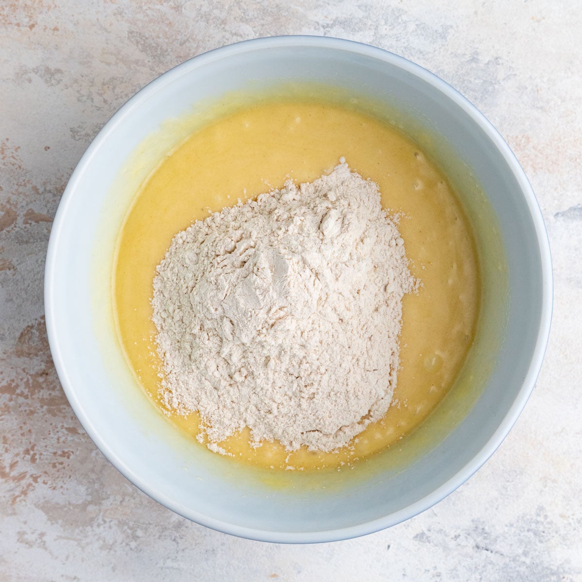 Flour added to the muffin batter