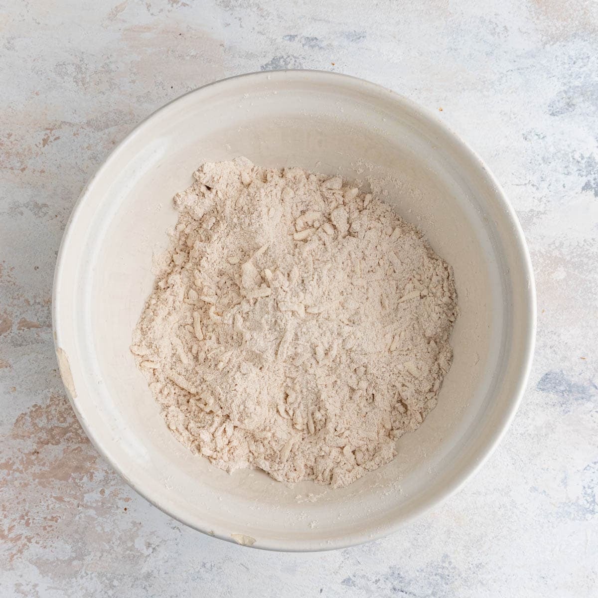 The scone dough - butter mixed into the dry ingredients.