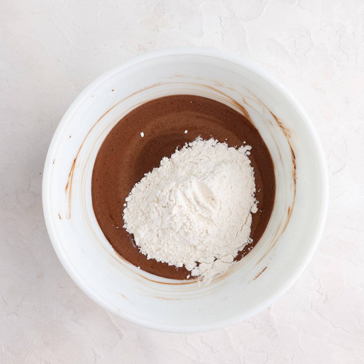 Flour mixture added to the wet ingredients of the chocolate doughnut batter.