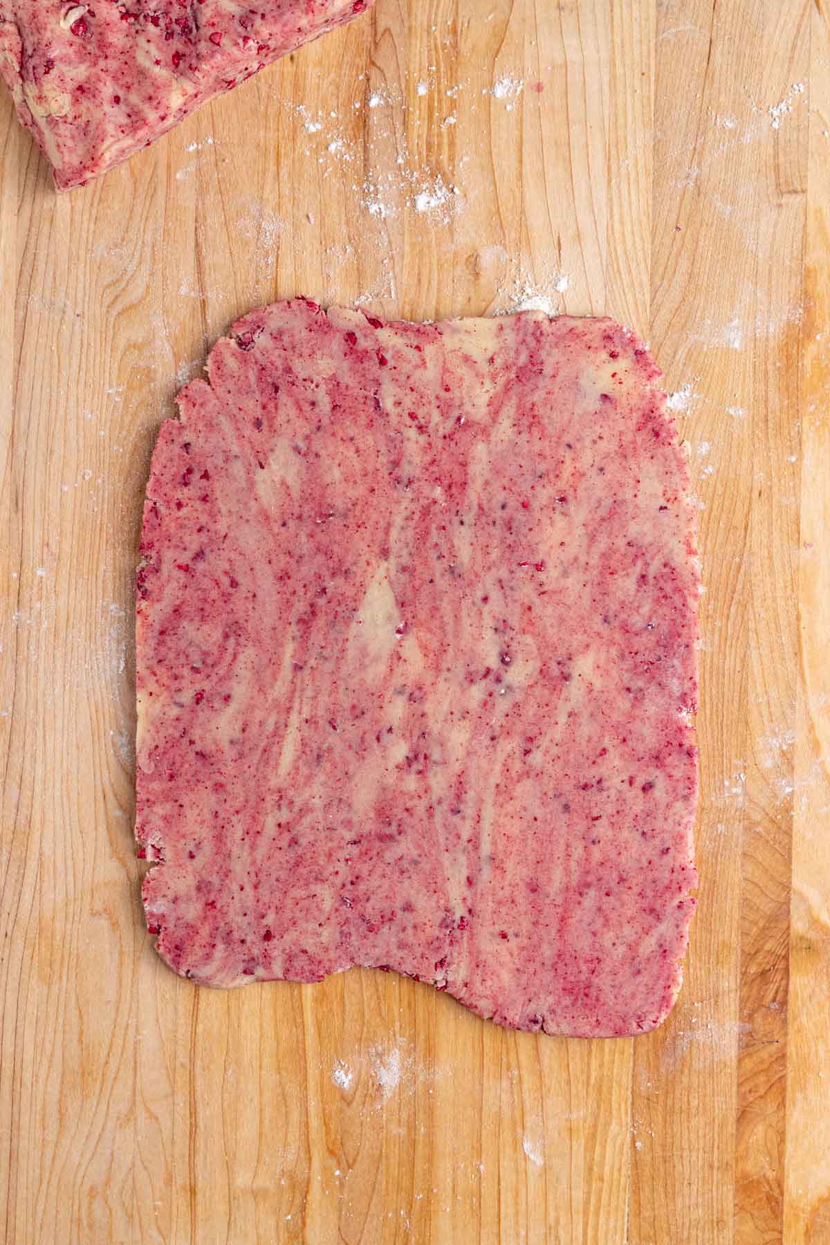 Shortbread cookie dough rolled out to 1/4-inch thickness.