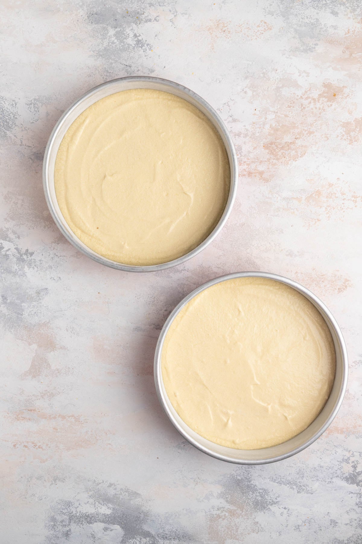 Cake divided between 2 9-inch round cake pans