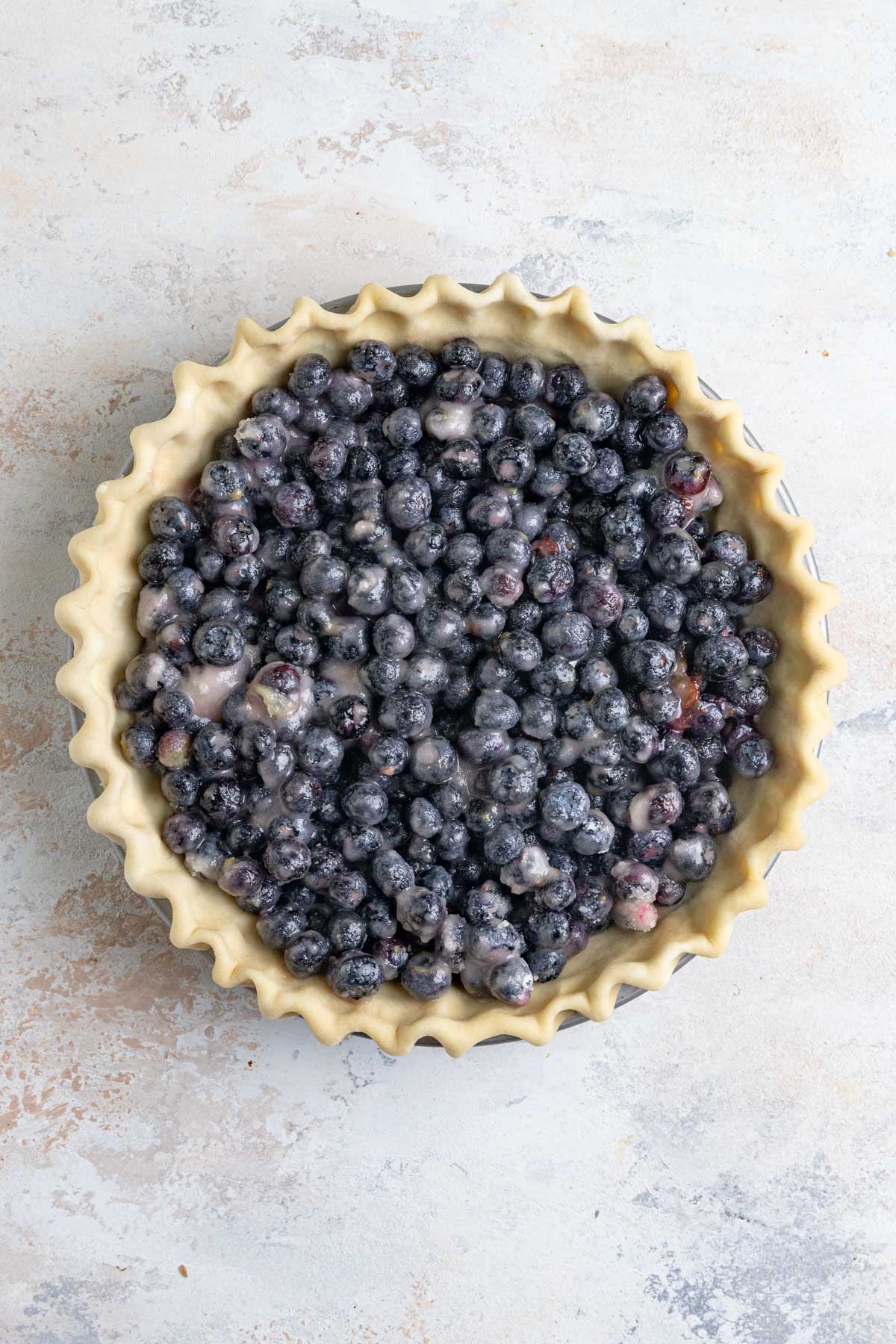 Blueberries in an unbaked 9-inch pie shell